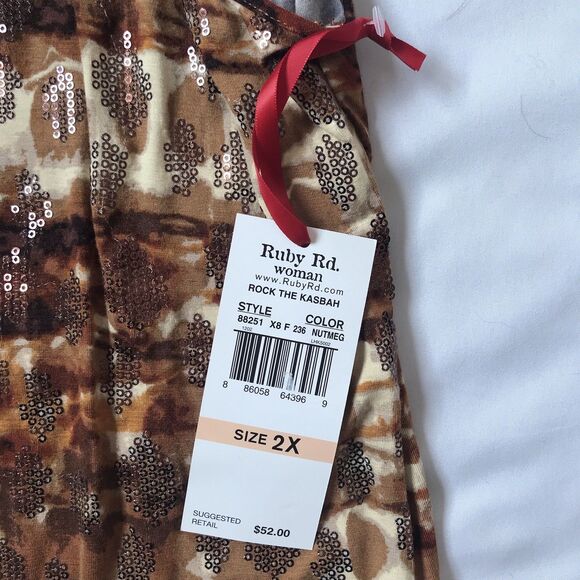 NWT Ruby Rd Sequins Sleeveless Tank Top Womens Plus 2X  Autumn Fall Brown Rust - Picture 5 of 9